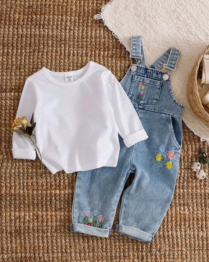 سالوبيت جينز بناتي شي ان بتطريز ورد+توب