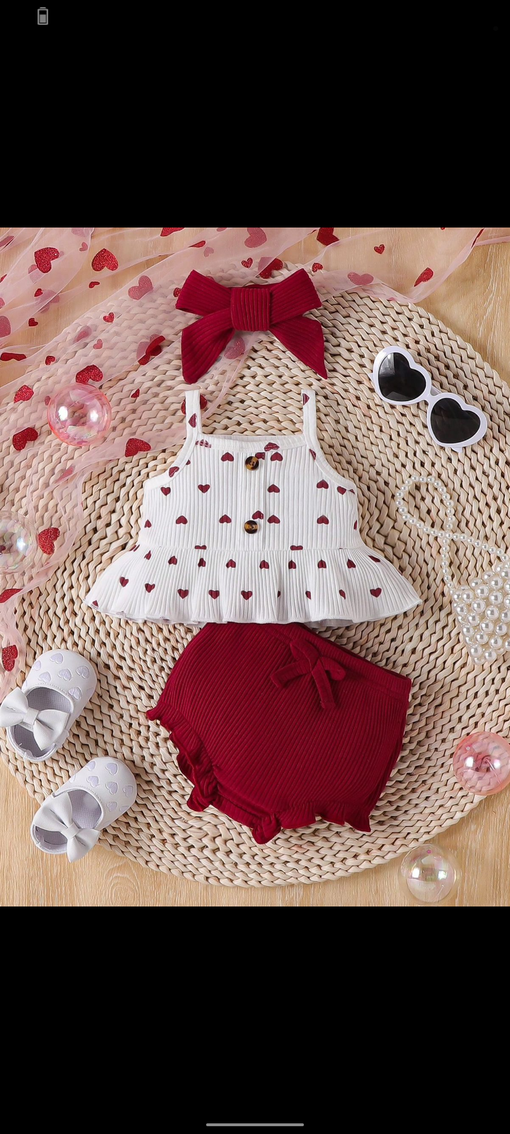 طقم بيبي بناتي قطعتين قلوب -ساده