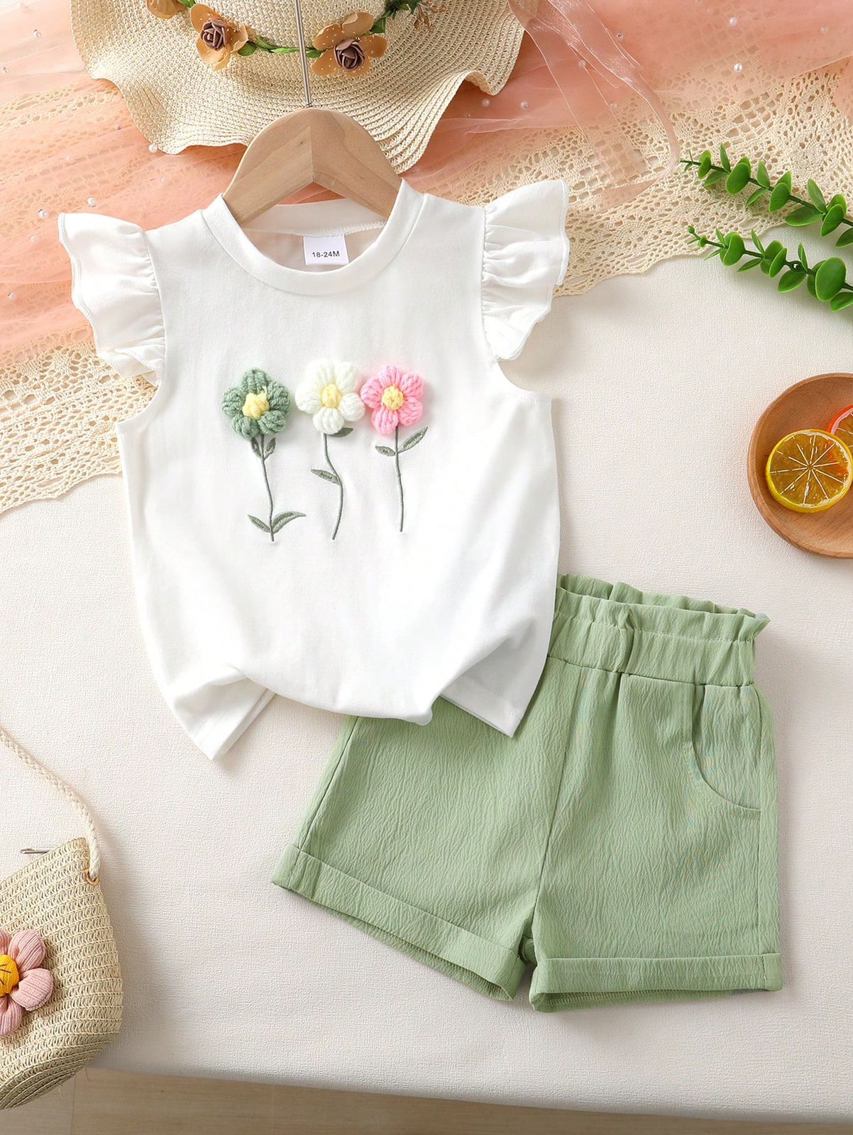 طقم بناتي شي ان توب ورد+شورت حرير