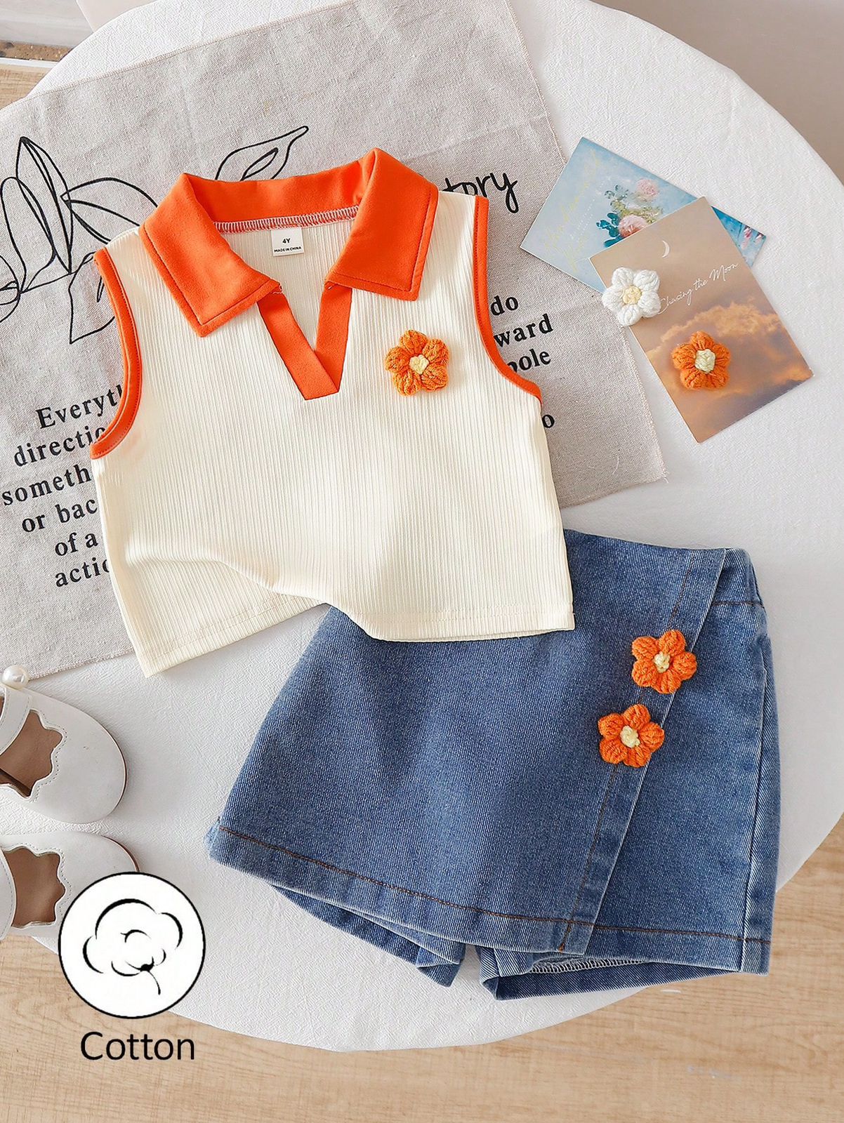 طقم بناتي شي ان توب ورده+جيب شورت جينز ورد